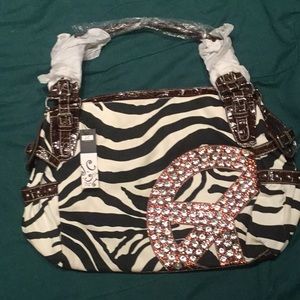 Large Purse J.C Zebra Print NWT Peace Sign